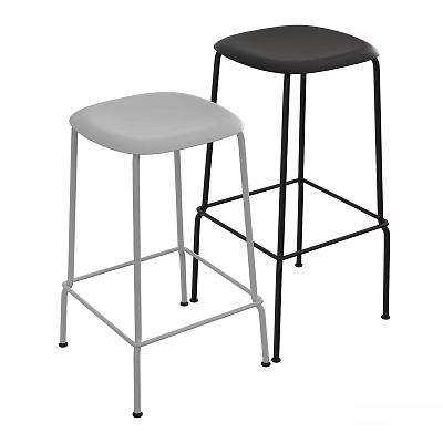 Two Modern Gray And Black Metal Frame Bar Stools With Simple Design 3d model