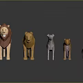 Colorful Low Poly Animal Models Featuring Lion Tiger Zebra Cheetah And Small Fox