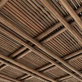 Warm Wooden Ceiling Design With Grid Slats And Natural Grain Texture