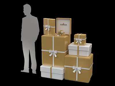 Elegant CARINA Lifestyle Gift Boxes with Gold White Design Ribbons and Person Silhouette 3d model