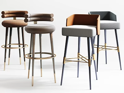 Modern Bar Stools With Upholstered Seats And Metal Frames In Different Colors 3d model