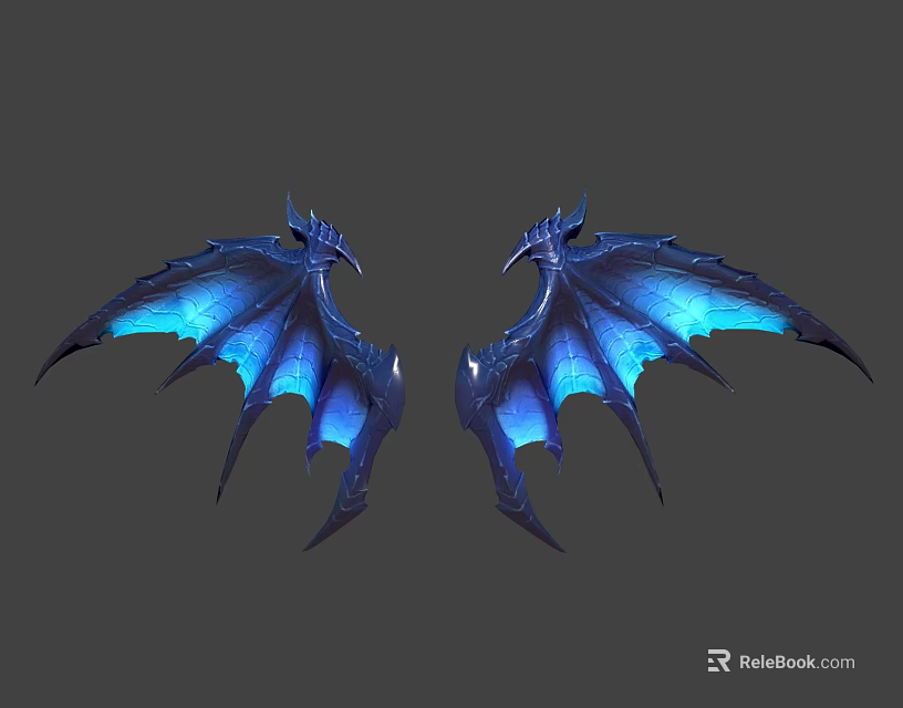 Blue Glowing Dragon Wing Shaped Wall Decor With Symmetric Stylish Design 3d model 