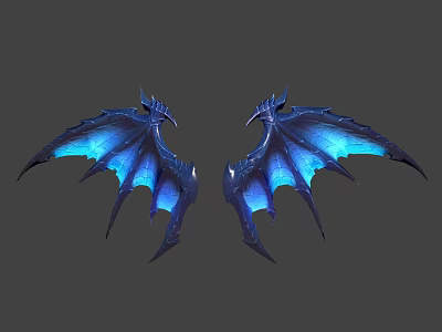 Blue Glowing Dragon Wing Shaped Wall Decor With Symmetric Stylish Design 3d model