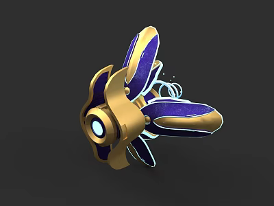 Golden And Purple Electronic Device With Glowing Circular Component And Wing Like Structure 3d model