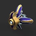 Golden And Purple Electronic Device With Glowing Circular Component And Wing Like Structure