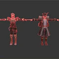 Two 3D Characters Arms Outstretched Gray Hair Brown Red Outfit Hat Dark Coat Backpack