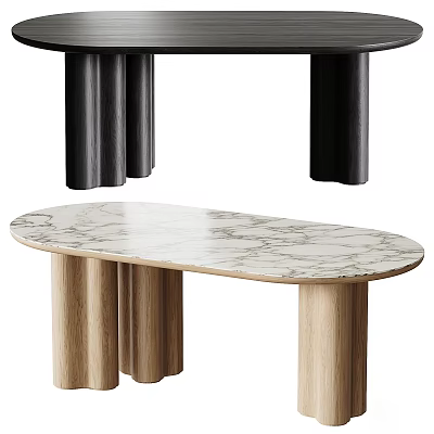 Modern Minimalist Tea Table And Chairs With Oval Marble Top And Wooden Legs 3d model