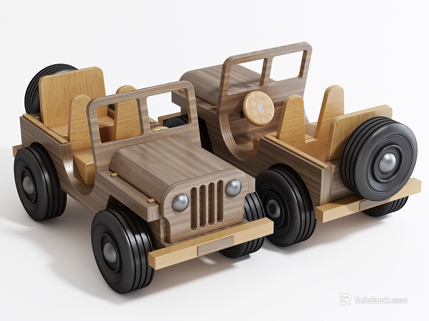 Electric Toys Wooden Toy Jeeps With Black Wheels And Seats For Kids Play 3d model 