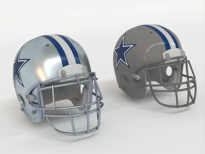 Two Dallas Cowboys Football Helmets Silver Gray With Blue Stripes Star Logo 3d model
