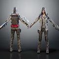 Tactical Hooded Characters With Backpacks Weapon Like Arms Camouflage Pants Front Back View Design