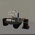 Elegant Modern Sofa Coffee Table Set with Round Marble Table White Flowers Book and Decor 3d model