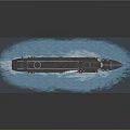Large Naval Aircraft Carrier Sailing On Sea With Blue Waves Flight Deck And Smoke Stack
