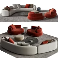 Modern Stylish Sofa And Coffee Table Set With Red Beige Couches Round Tables And Pillows