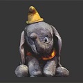 Gray Elephant Themed Furniture Decor Piece With Yellow Hat And Orange Bow On Black Base