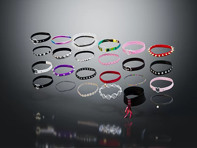 Colorful Fashion Bracelets In Various Styles With Decorative Studs And Crystals 3d model