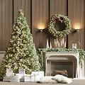 Christmas Decorative Ornament Set with Christmas Tree Wreath Fireplace Candles and Gift Boxes