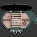 Open Turquoise Jewelry Box With Drawers Mirror And Assorted Jewelry