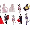 Multiple Anime Characters In Colorful Costumes With Various Poses And Accessories
