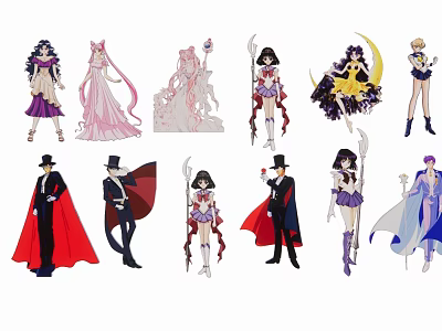 Multiple Anime Characters In Colorful Costumes With Various Poses And Accessories 3d model