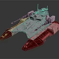 Sci Fi Battleship 3D Model With White Red Hull And Twin Cannons 3d model