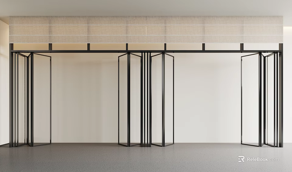 Modern Folding Doors With Black Metal Frame And Glass Panels Design 3d model 
