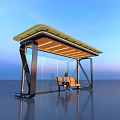 Modern Bus Shelter With Green Roof Orange Bench And Glass Panels As Photo Spot