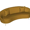 Elegant Modern Yellow Velvet Curved Sofa With Metal Legs And Two Cushions