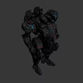 Futuristic Black Biomechanical Robot With Blue Luminous Parts And Heavy Armor