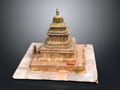 Ancient Stone Tower With Multi Tiered Structure Square Base And Dome Top 3d model