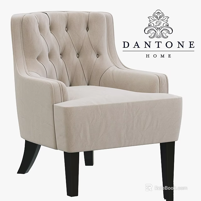 Elegant Leisure Chair With Tufted Back Beige Fabric And Black Wooden Legs 3d model 