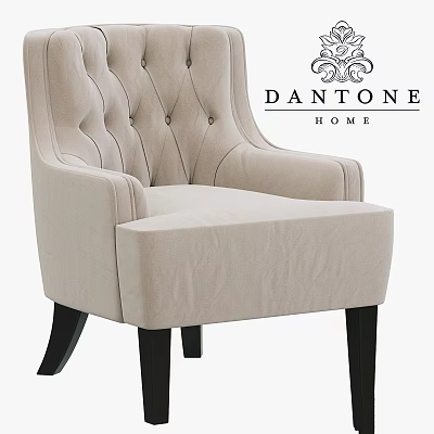 Elegant Leisure Chair With Tufted Back Beige Fabric And Black Wooden Legs 3d model