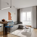 Modern Apartment Open Plan Kitchen Living Area With Island Sofa And Cabinets
