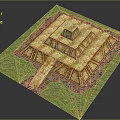 Ancient Square Tower Multi Level Stone Brick Structure With Grass Surrounding And Entrance Steps