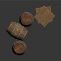 Vintage Wooden Barrels With Metal Hoops And Stacked Wooden Crates