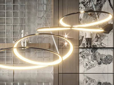 Modern Circular Chandelier with Illuminated Rings in Contemporary Interior Living Space 3d model