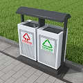 Roadside Covered Trash Bins With Recycling And General Waste Labels On Sidewalk Next To Grass