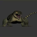 Reptile Lizard With Spotted Body Open Mouth And Long Tail On Gray Background