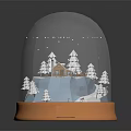 Cozy Small House Architecture Inside Snow Globe With Snowy Scene And Trees