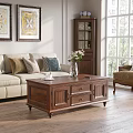Classic Wooden Coffee Table With Drawers And Cabinet Doors In Living Room