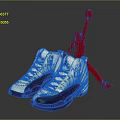 White Basketball Shoes With Navy Soles Jumpman Logo And Red Jump Silhouette