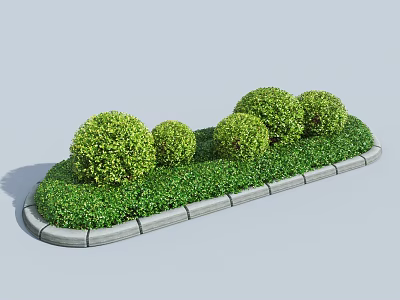 Trimmed Round Shrubs In Garden Landscape With Lawn Grass And Stone Edging 3d model
