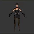 A Woman In Black Dress With Cat Ears Long Gloves And White Belt