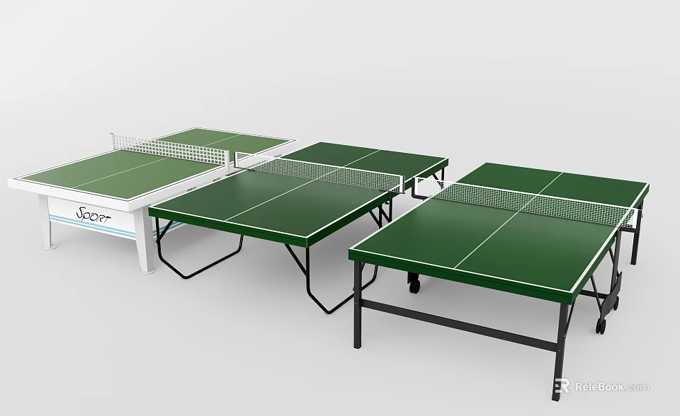 Sturdy Table Tennis Tables With Green Surface And Rolling Wheels For Indoor Use 3d model 