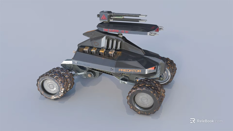 Futuristic Military Vehicle Predator With Large Off Road Tires And Roof Mounted Weapon 3d model 
