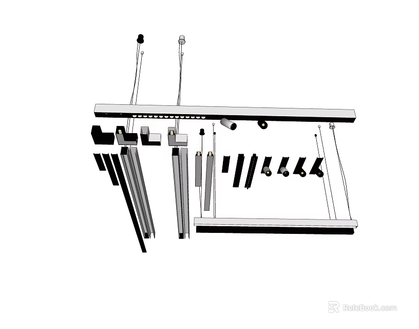 Modern Minimalist Lighting Fixture Combination Featuring Pendant Lamps Recessed Lights And Adjustable Brackets 3d model 