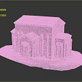 Ancient Stone Building Model With Red Tiled Roof And Arched Windows On Green Grass Base