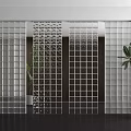 Contemporary Interior Design Featuring Glass Block Partition With Decorative Grid And Green Plant