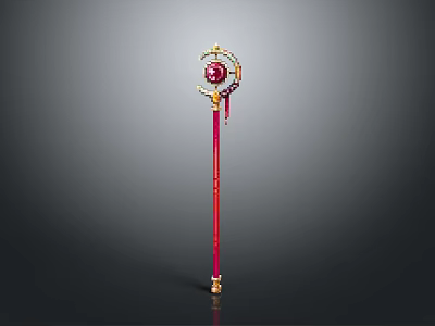 Elegant Ornate Scepter Weapon With Red Gemstone And Golden Accents 3d model