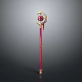 Elegant Ornate Scepter Weapon With Red Gemstone And Golden Accents