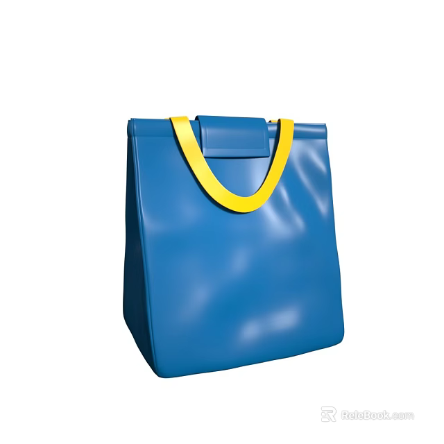 Stylish Blue Tote Bag With Yellow Handle And Shiny Smooth Surface Design 3d model 